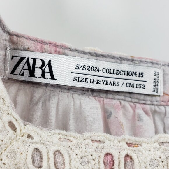 Zara Girl's Tea Dress Size 11 - 12 Years Pink Blue Tan Floral Tiered Lace Trim - Picture 4 of 8